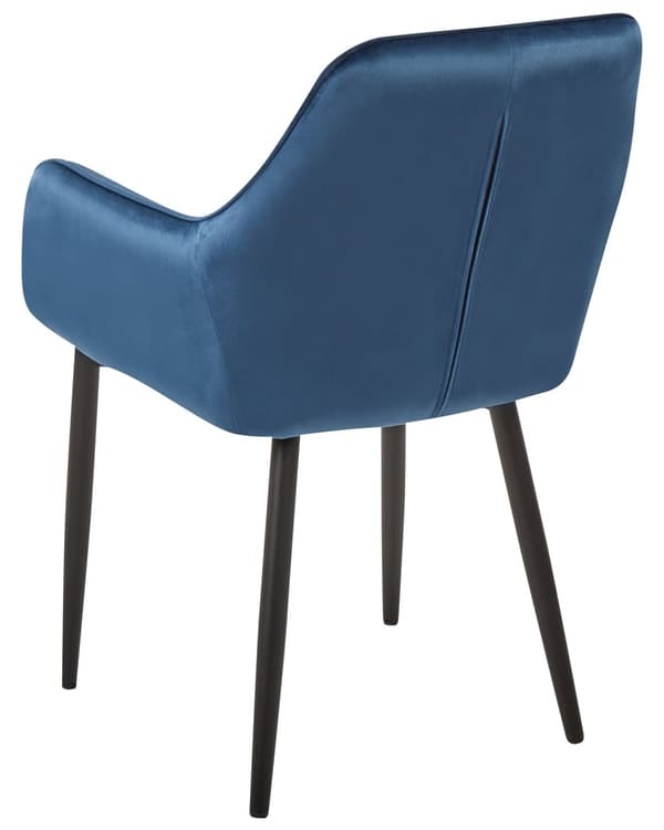 Sæt med 2 navy blå velourstole med sorte metalben i retro glamour stil spisestuestole til stuen