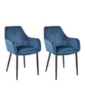 Miniatyrbillede 1 af 9: Sæt med 2 navy blå velourstole med sorte metalben i retro glamour stil spisestuestole til stuen