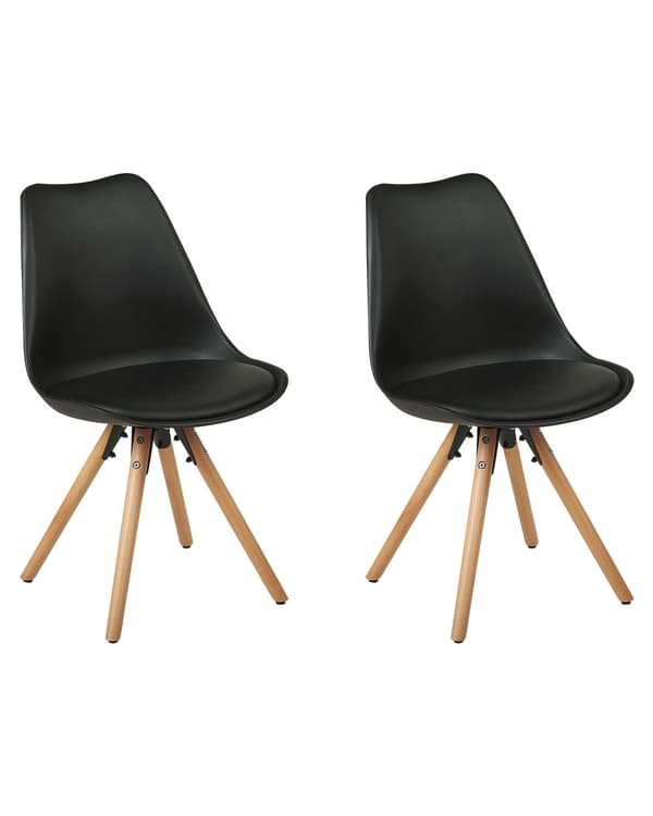 Set av 2 Matstolar Svart Konstläder Sits Elegant Träben