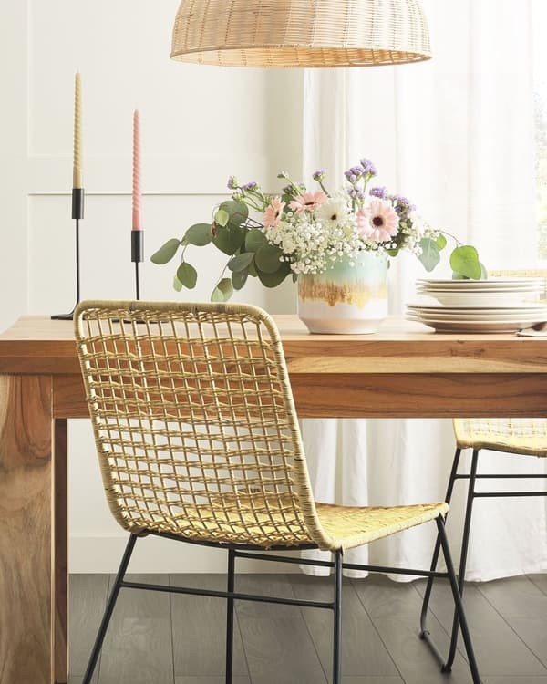Set av 2 Matstolar Sand Beige Rotting Korg Svart Metallram Rustik Inomhus Boho Design