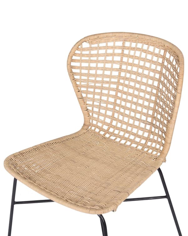 Set av 2 Matstolar Sand Beige Rotting Korg Svart Metallram Rustik Inomhus Boho Design