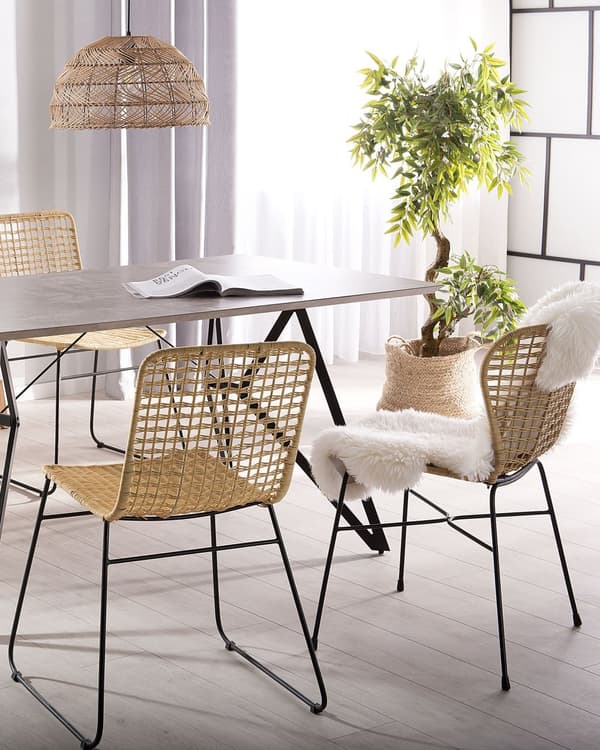 Set av 2 Matstolar Sand Beige Rotting Korg Svart Metallram Rustik Inomhus Boho Design