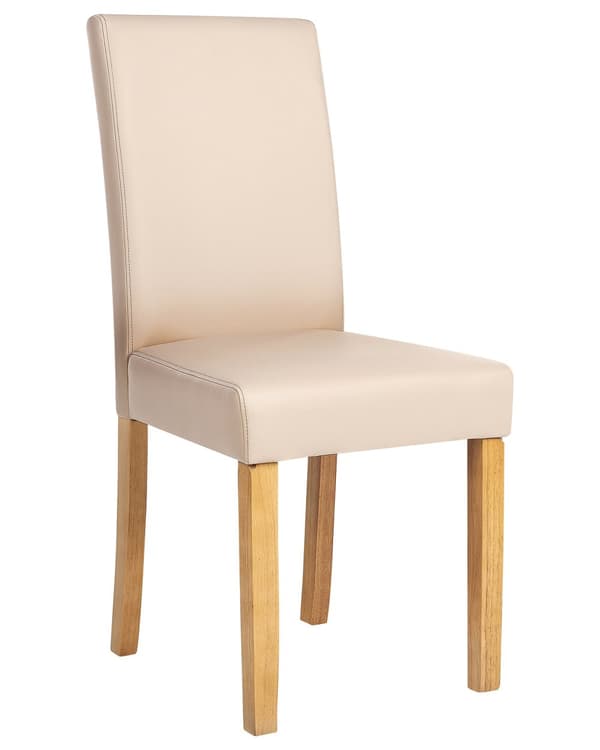 Set med 2 Matstolar Beige Konstläder Träben Traditionell
