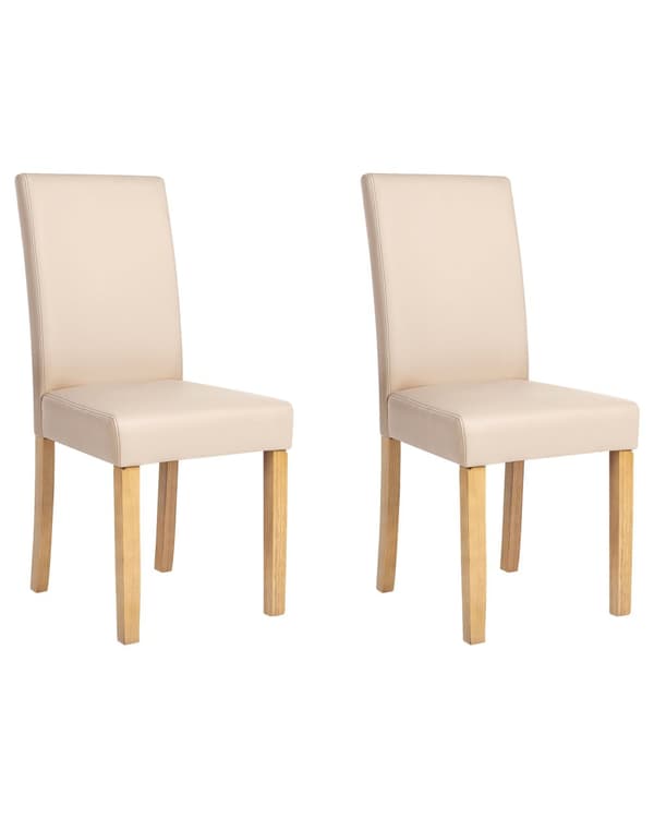 Set med 2 Matstolar Beige Konstläder Träben Traditionell