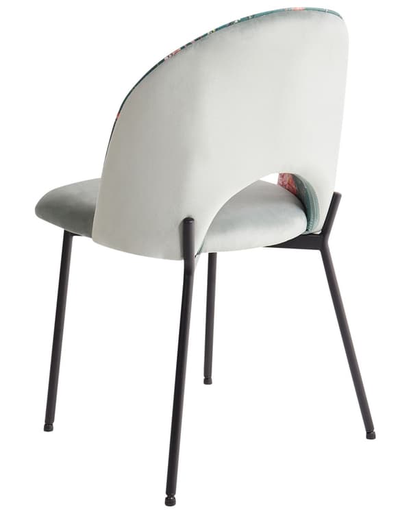 Set av 2 Matstolar Grön Sammetsklädsel Blommigt Mönster Svarta Ben Retro Glamour