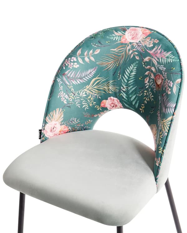 Set av 2 Matstolar Grön Sammetsklädsel Blommigt Mönster Svarta Ben Retro Glamour