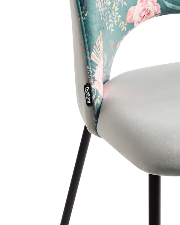 Set av 2 Matstolar Grön Sammetsklädsel Blommigt Mönster Svarta Ben Retro Glamour