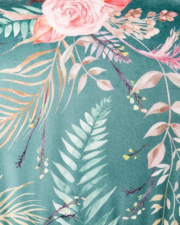 Set av 2 Matstolar Grön Sammetsklädsel Blommigt Mönster Svarta Ben Retro Glamour