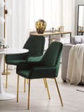 Pikkukuva 4 / 10: Tuoli vihreä sametti verhoilu kultaiset jalat 2 kpl setti retro glamour tyyli