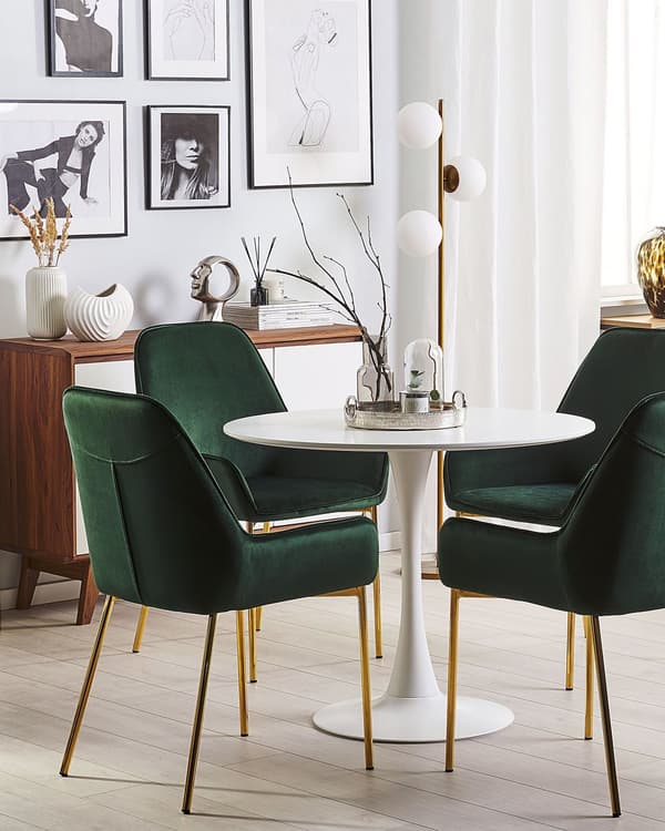 Tuoli vihreä sametti verhoilu kultaiset jalat 2 kpl setti retro glamour tyyli