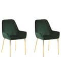 Pikkukuva 1 / 10: Tuoli vihreä sametti verhoilu kultaiset jalat 2 kpl setti retro glamour tyyli