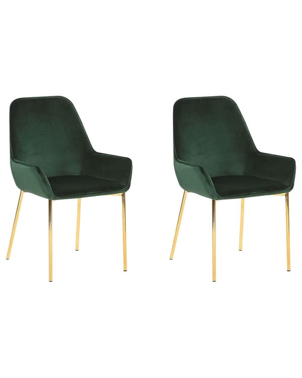 Tuoli vihreä sametti verhoilu kultaiset jalat 2 kpl setti retro glamour tyyli