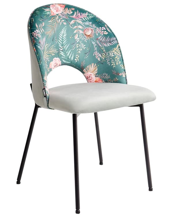 Tuoli mintunvihreä sametti verhoiltu metallijalat 2 kpl setti kukkakuvio käsinojaton ruokapöydän glamour retro tyyli
