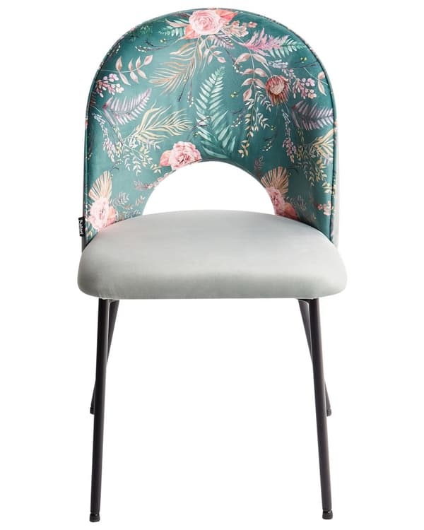 Tuoli mintunvihreä sametti verhoiltu metallijalat 2 kpl setti kukkakuvio käsinojaton ruokapöydän glamour retro tyyli