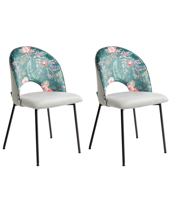 Tuoli mintunvihreä sametti verhoiltu metallijalat 2 kpl setti kukkakuvio käsinojaton ruokapöydän glamour retro tyyli