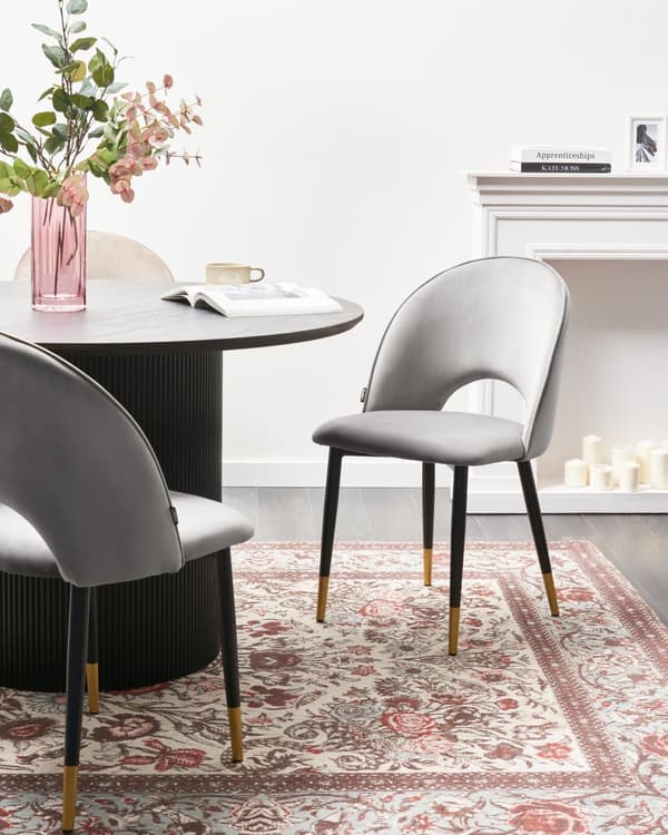 Stol 2 st Grå Sammet Klädsel Svarta Ben Retro Glamour