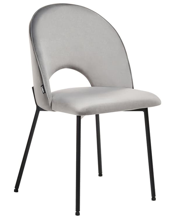 Set av 2 Matstolar Grå Sammetsklädsel Svarta Ben Retro Glamour