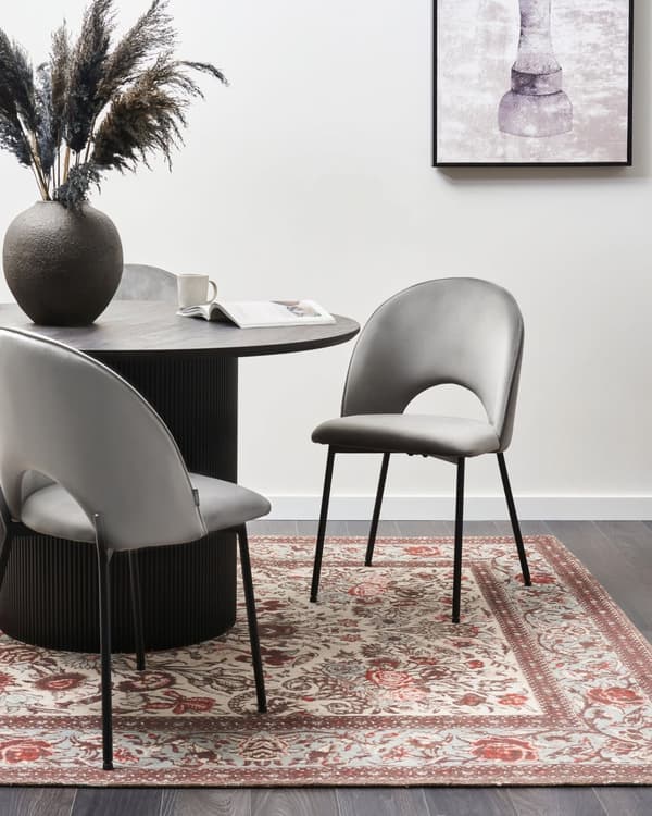 Set av 2 Matstolar Grå Sammetsklädsel Svarta Ben Retro Glamour