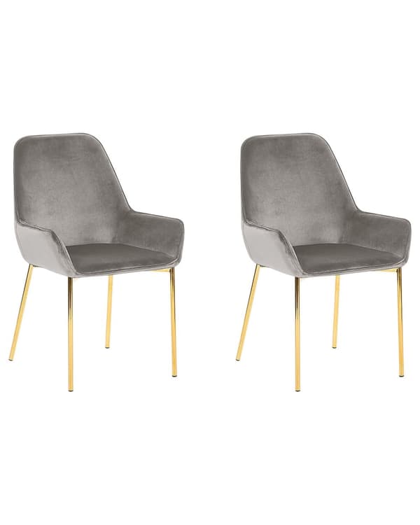 Set av 2 Matstolar Grå Sammetsklädsel Guldben Retro Glamour