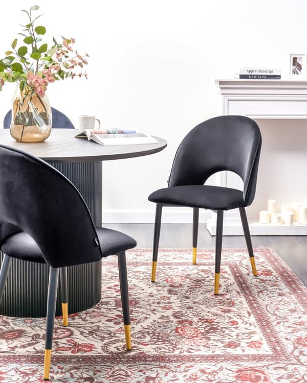 Stol 2 st Svart Sammet Klädsel Svarta Ben Retro Glamour