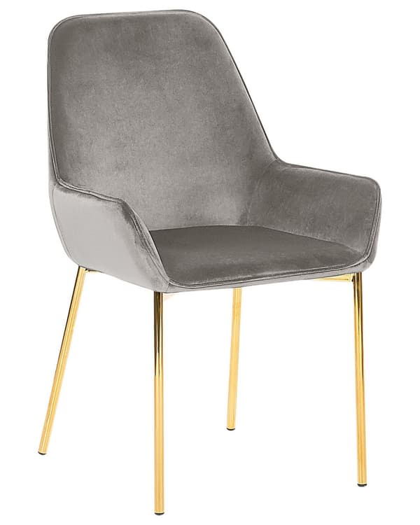 Sæt med 2 Spisestuestole Grå Velour Betrukket med Gylden ben Glamourøs Stil