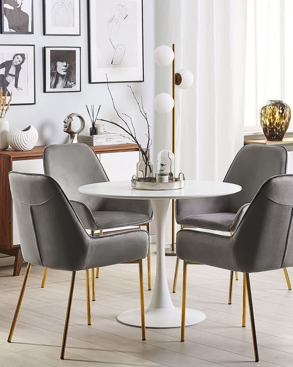 Sæt med 2 Spisestuestole Grå Velour Betrukket med Gylden ben Glamourøs Stil