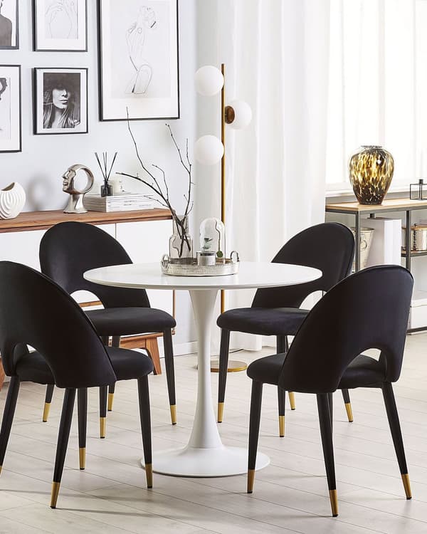 Et sæt med 2 Spisestuestole Sort Velour Betrukket med Sorte Ben Retro Glamour Stil