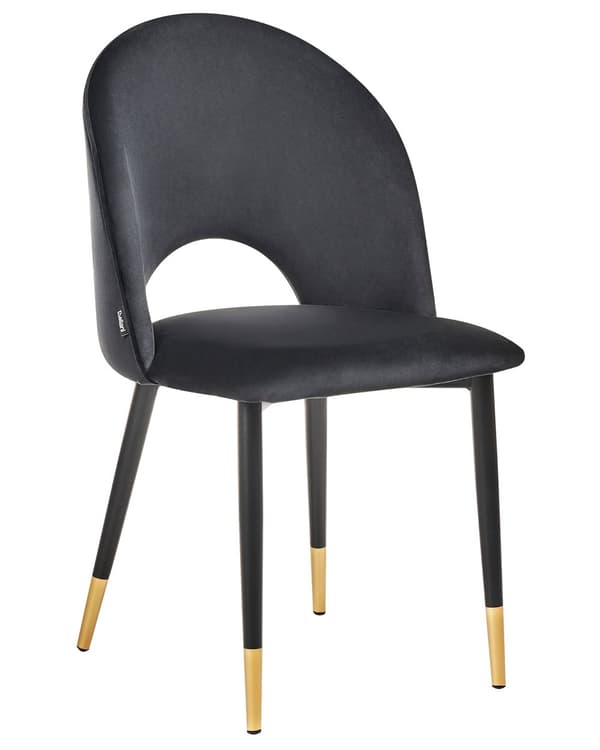 Et sæt med 2 Spisestuestole Sort Velour Betrukket med Sorte Ben Retro Glamour Stil