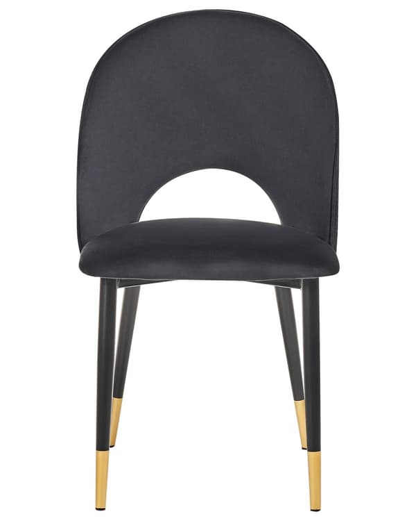 Et sæt med 2 Spisestuestole Sort Velour Betrukket med Sorte Ben Retro Glamour Stil