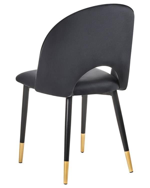 Et sæt med 2 Spisestuestole Sort Velour Betrukket med Sorte Ben Retro Glamour Stil