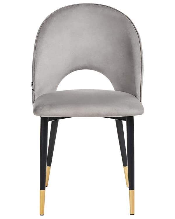 Et sæt med 2 Spisestuestole Grå Velour Betrukket med Sorte Ben Retro Glamourøs Stil