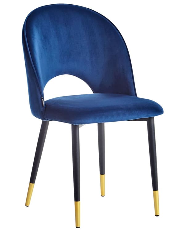 Et sæt med 2 Spisestuestole Blå Velour Betrukket med Sorte Ben Retro Glamour Stil