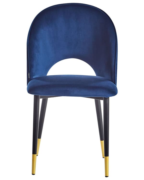 Et sæt med 2 Spisestuestole Blå Velour Betrukket med Sorte Ben Retro Glamour Stil