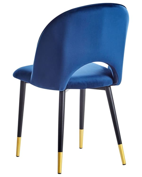 Et sæt med 2 Spisestuestole Blå Velour Betrukket med Sorte Ben Retro Glamour Stil