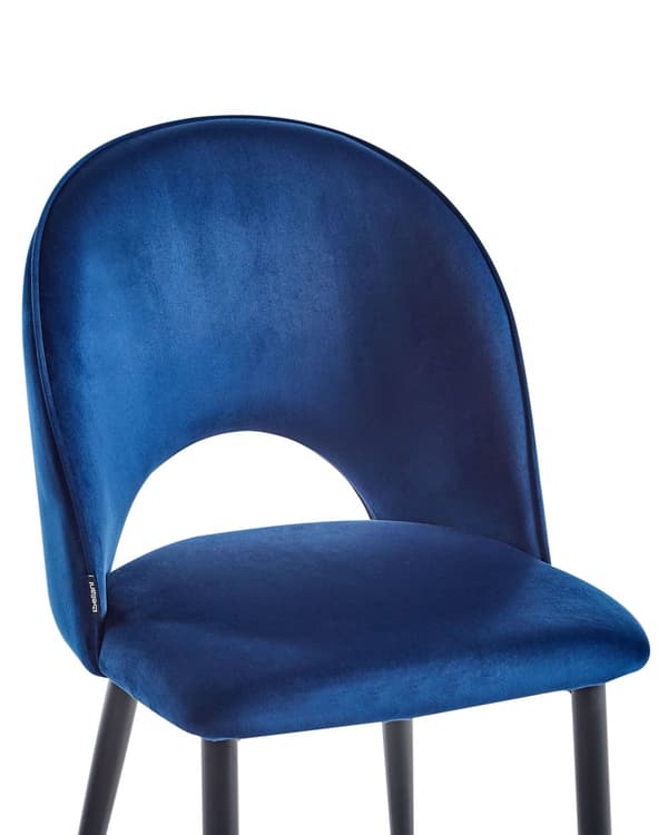 Et sæt med 2 Spisestuestole Blå Velour Betrukket med Sorte Ben Retro Glamour Stil