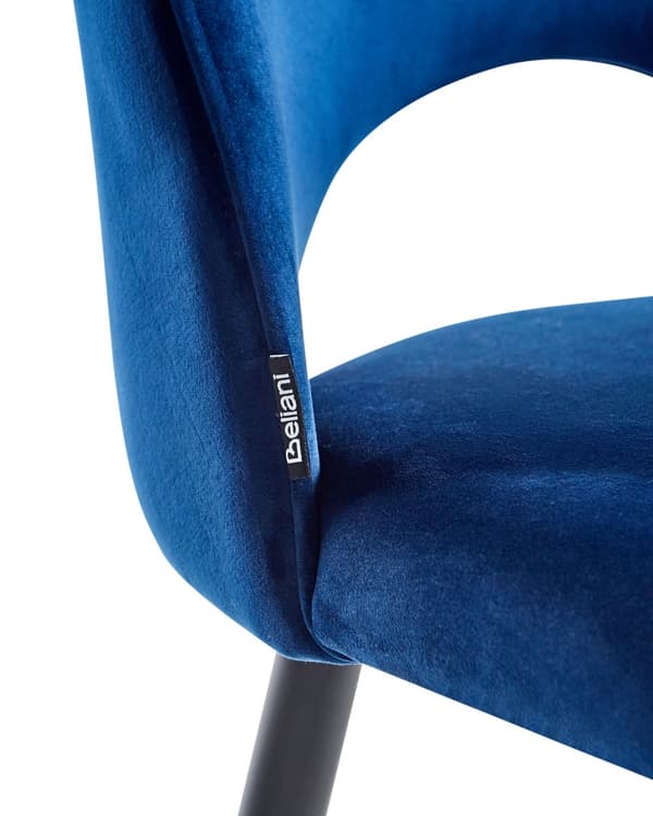 Et sæt med 2 Spisestuestole Blå Velour Betrukket med Sorte Ben Retro Glamour Stil