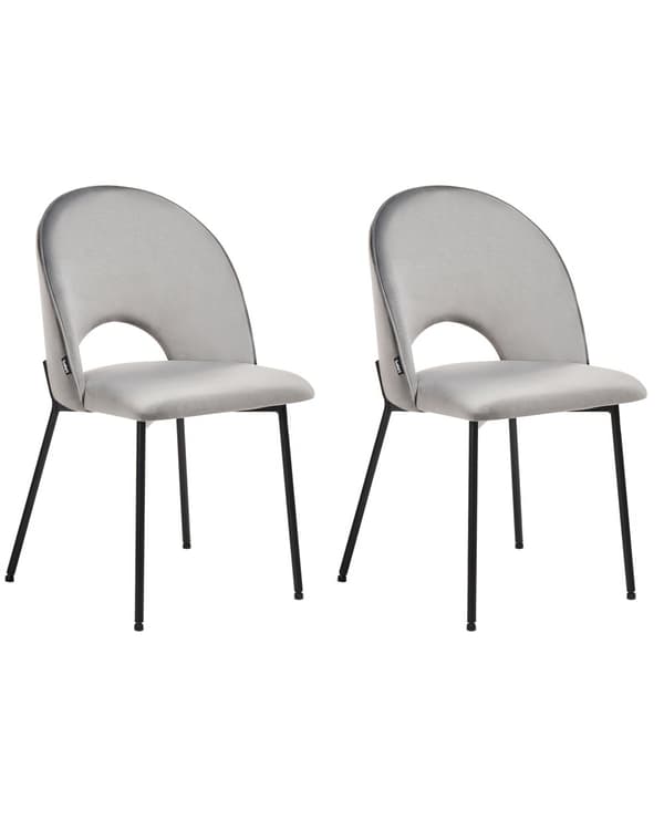 Spisebordsstol Grå Polstret Velour Sæt 84 x 45 x 42 cm Retro Design Spisestuestol med Hul i Ryglæn Tynde Ben Glamour Køkken Indretning