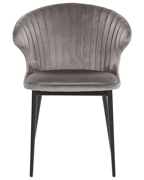 Sæt med 2 Spisestuestole Grå Velour Betrukket Sorte ben Retro Industriel Stil
