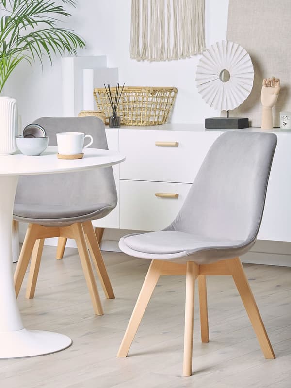 Stol 2 st Grå Sammet Klädsel Träben Modern Design