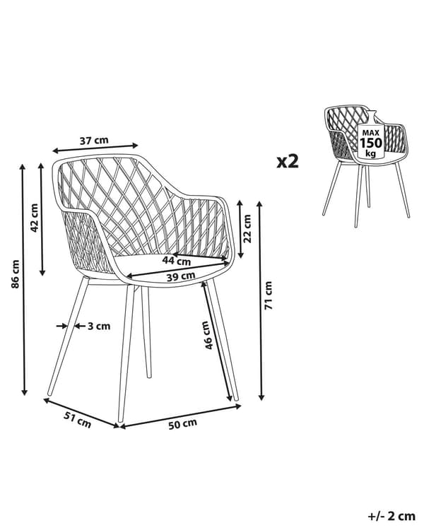 Tuoli musta 50 x 86 x 51 cm muovi metalli 2 kpl koristeltu selkänoja minimalistinen moderni