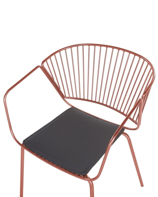 Spisebordsstol Kobber Metal Sort Kunstlæder Sæt 2 stk Spisestue Stole med Armlæn Design Buet Ryg Glamour til Køkken Indretning