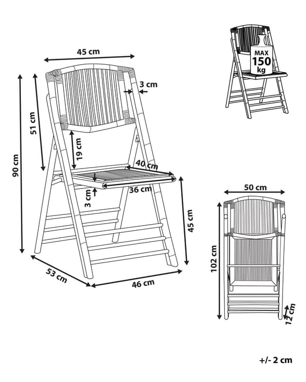 Sæt med 4 klapstole Lys rattan træ Stue Spisestuestole Boho Style