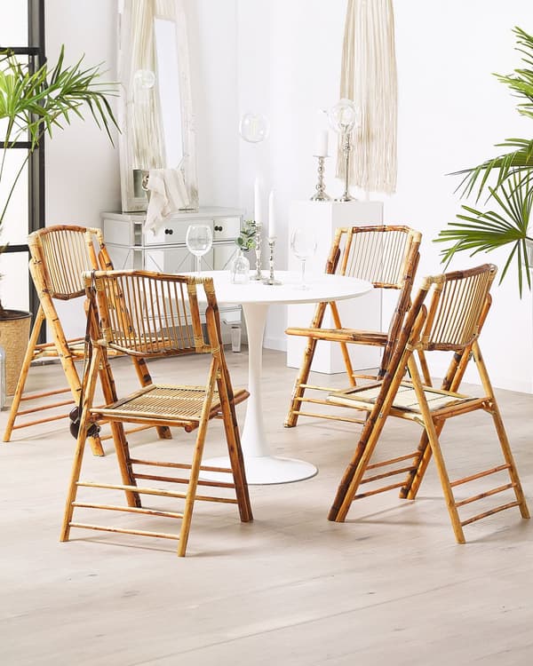 Sæt med 4 klapstole Lys rattan træ Stue Spisestuestole Boho Style