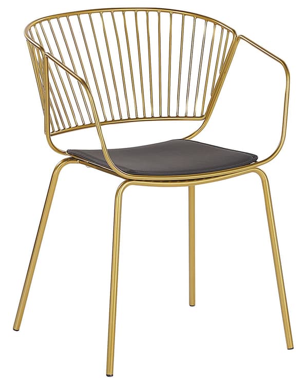 Spisebordsstol Guld Metal Sort Kunstlæder Sæt 2 stk Spisestue Stole med Armlæn Design Buet Ryg Glamour til Køkken Indretning