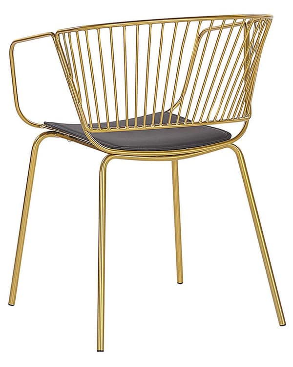 Spisebordsstol Guld Metal Sort Kunstlæder Sæt 2 stk Spisestue Stole med Armlæn Design Buet Ryg Glamour til Køkken Indretning