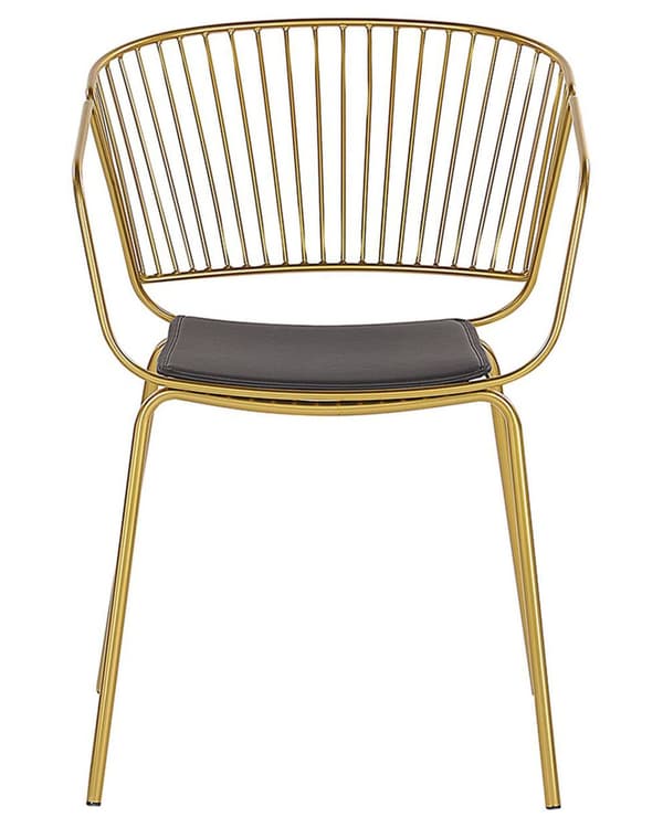 Spisebordsstol Guld Metal Sort Kunstlæder Sæt 2 stk Spisestue Stole med Armlæn Design Buet Ryg Glamour til Køkken Indretning