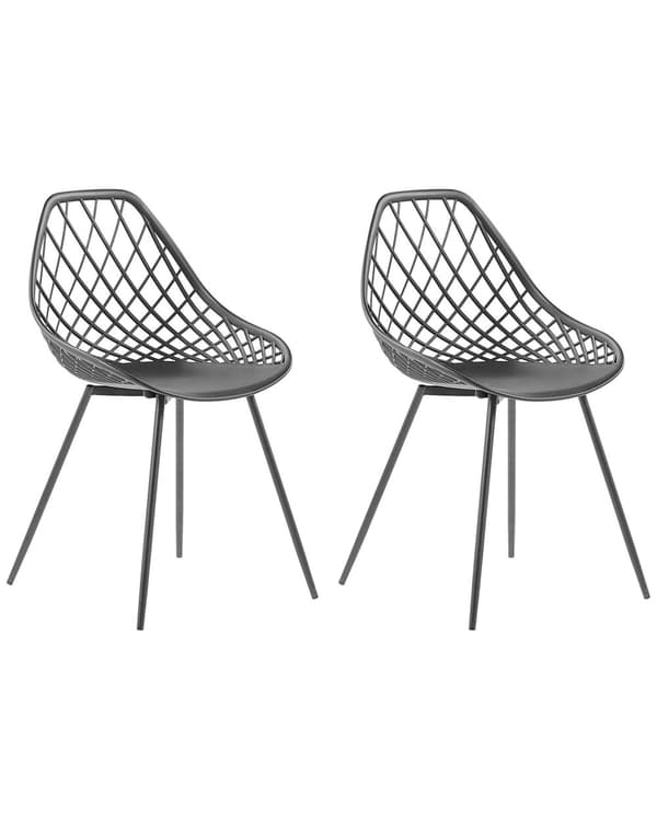 Spisebordsstole Sort Plast med Metalben Sæt 86 x 52 x 46 cm Skalstol med Rombe Flet Mønster Ryglæn Moderne Minimalistisk Køkken Tilbehør