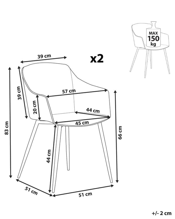 Tuoli valkoinen musta 57 x 83 x 51 cm muovi metalli 2 kpl käsinojilla minimalistinen skandinaavinen