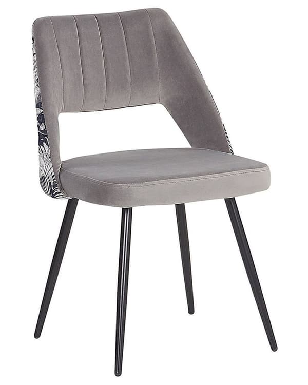 Sæt med 2 spisestuestole Grå Velour Sæde Sort Metal Ben Udskåret Ryg Blomstermønster