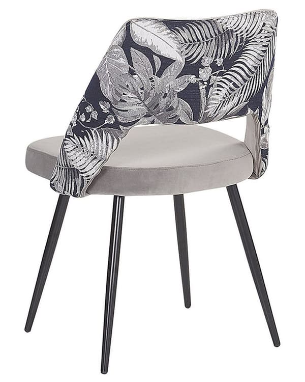 Sæt med 2 spisestuestole Grå Velour Sæde Sort Metal Ben Udskåret Ryg Blomstermønster